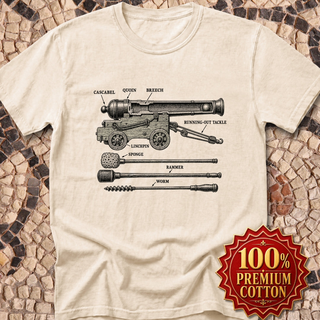 Naval Cannon Engraving Diagram Premium Tee
