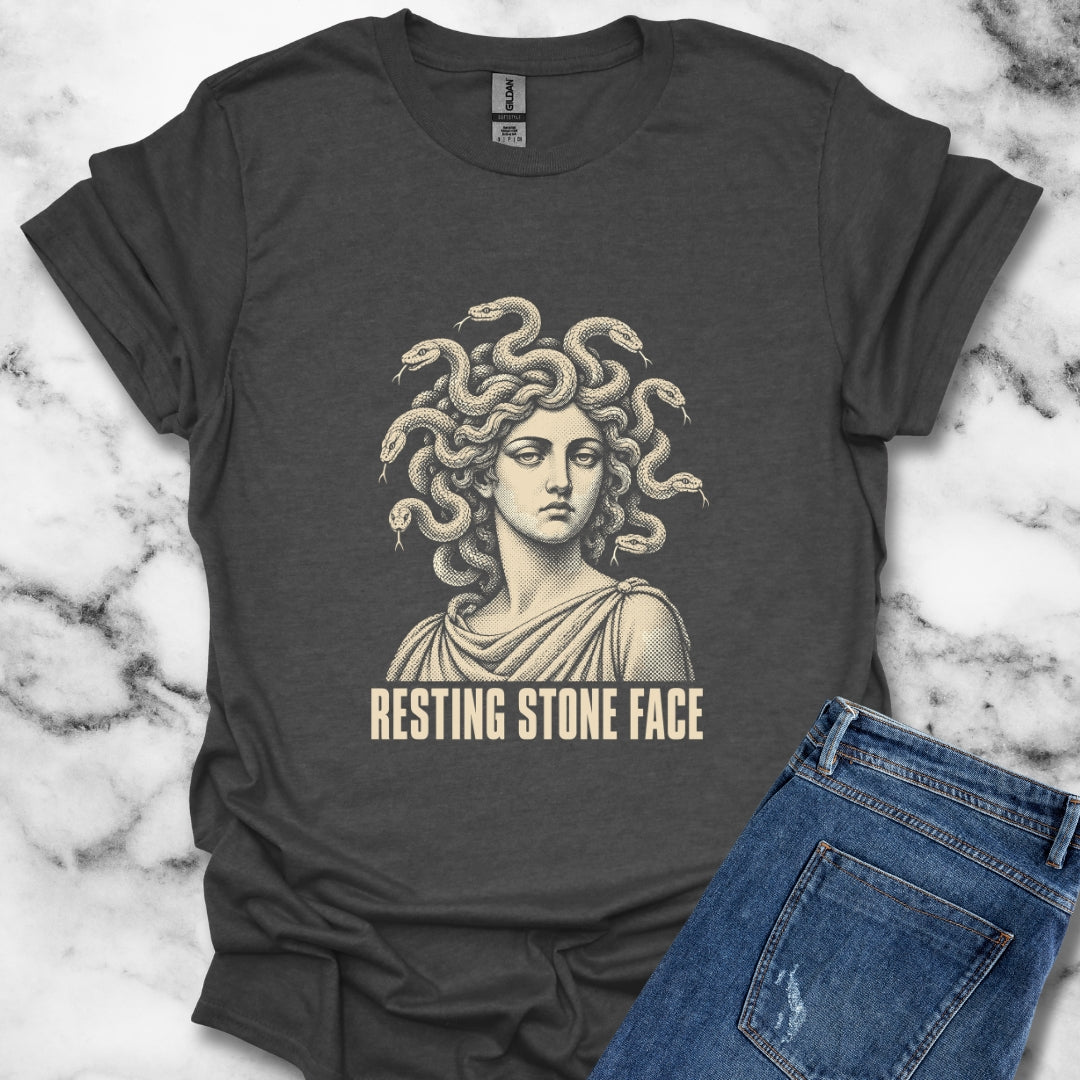 Medusa Resting Stone Face Monochrome T-Shirt