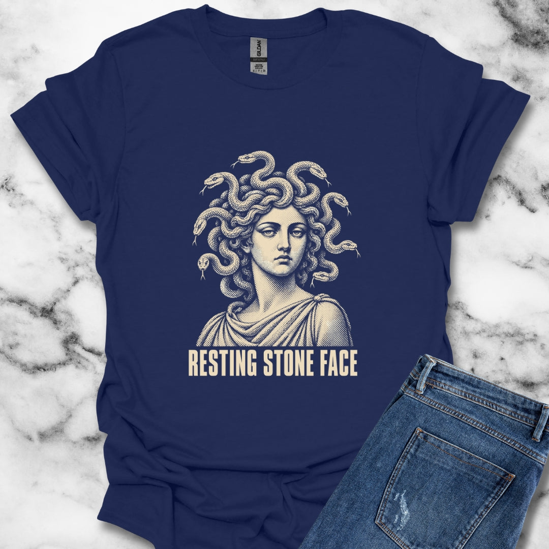 Medusa Resting Stone Face Monochrome T-Shirt