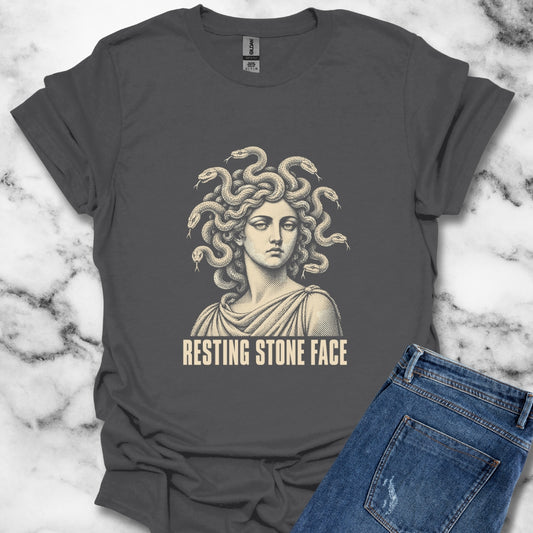 Medusa Resting Stone Face Monochrome T-Shirt