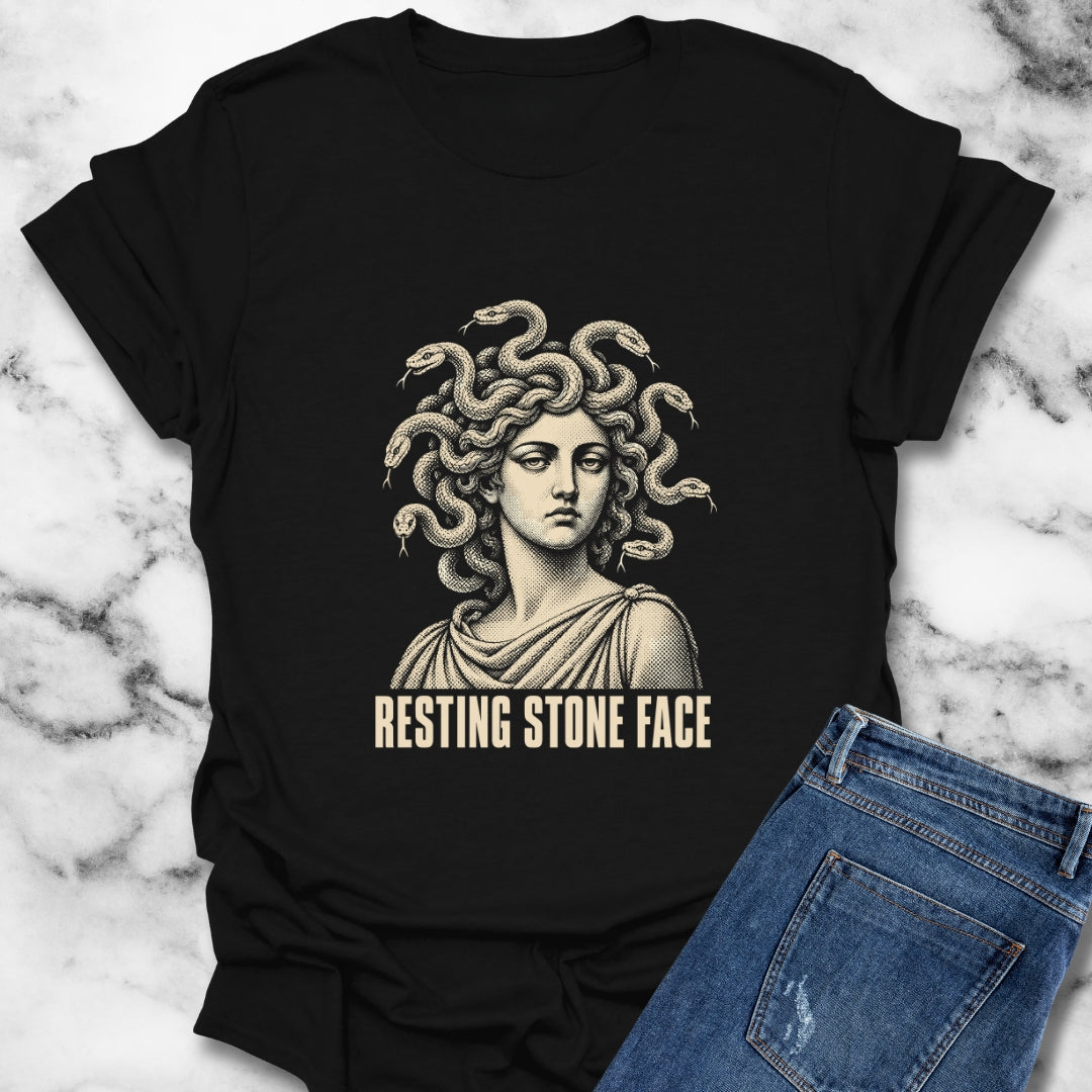 Medusa Resting Stone Face Monochrome T-Shirt