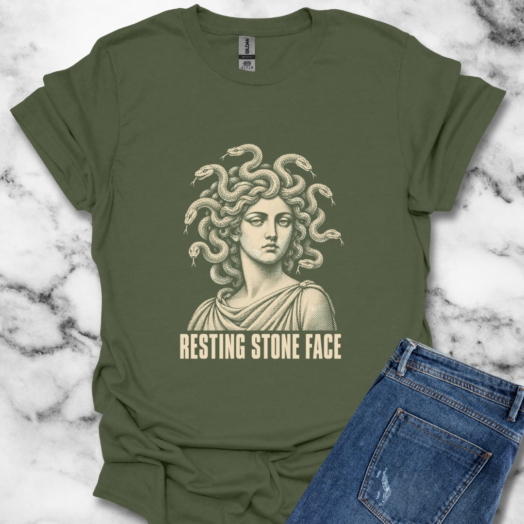 Medusa Resting Stone Face Monochrome T-Shirt