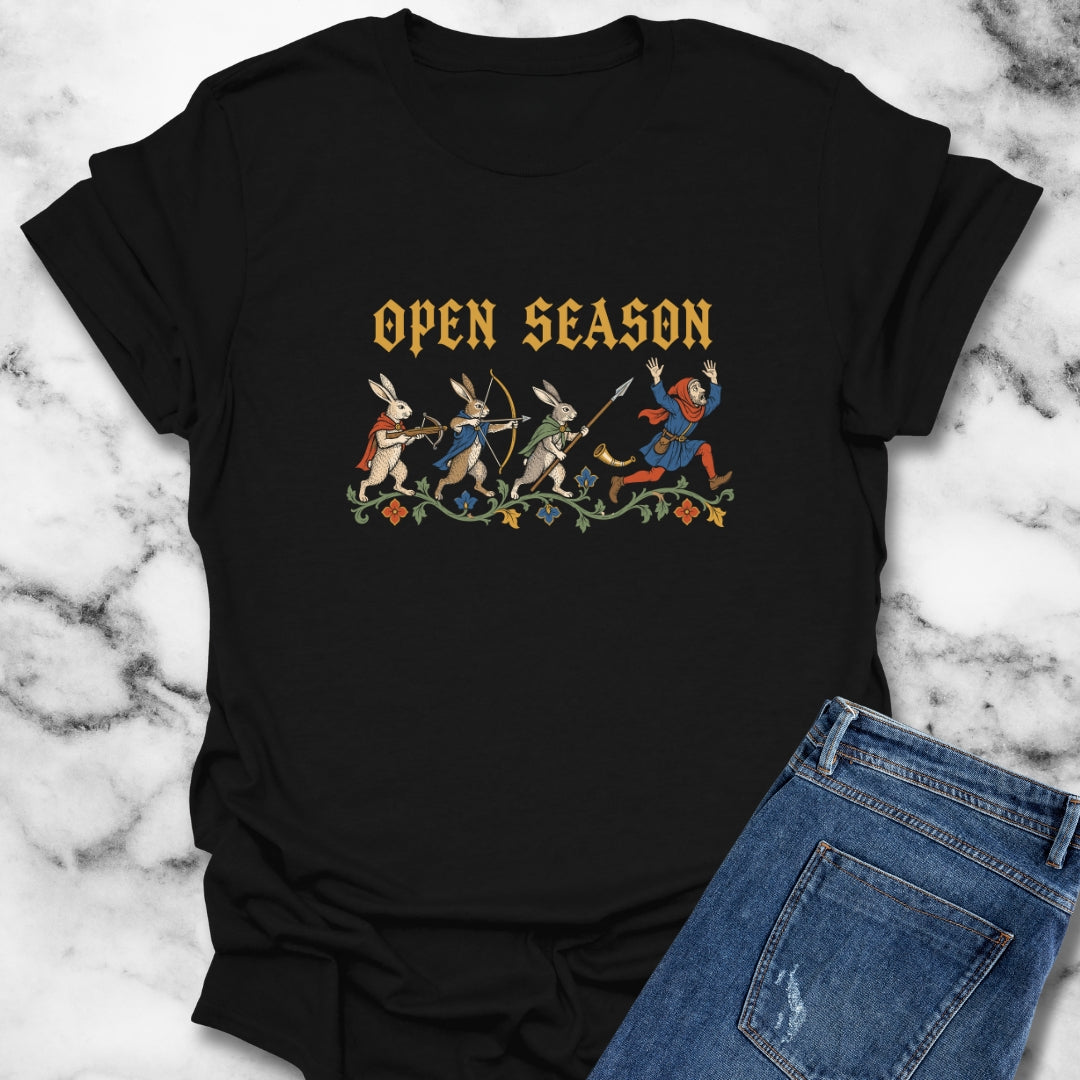 Open Season Medieval Marginalia Rabbits T-Shirt