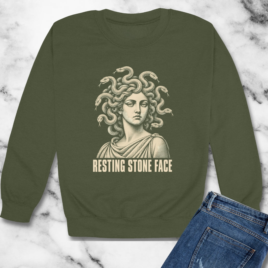 Medusa Resting Stone Face Monochrome Unisex Heavy Crewneck Sweatshirt