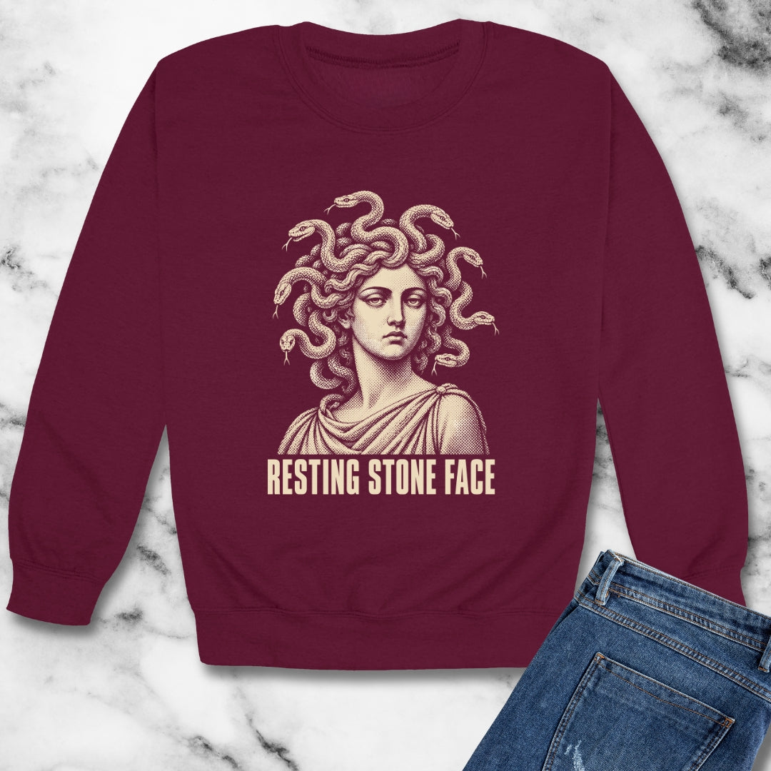 Medusa Resting Stone Face Monochrome Unisex Heavy Crewneck Sweatshirt