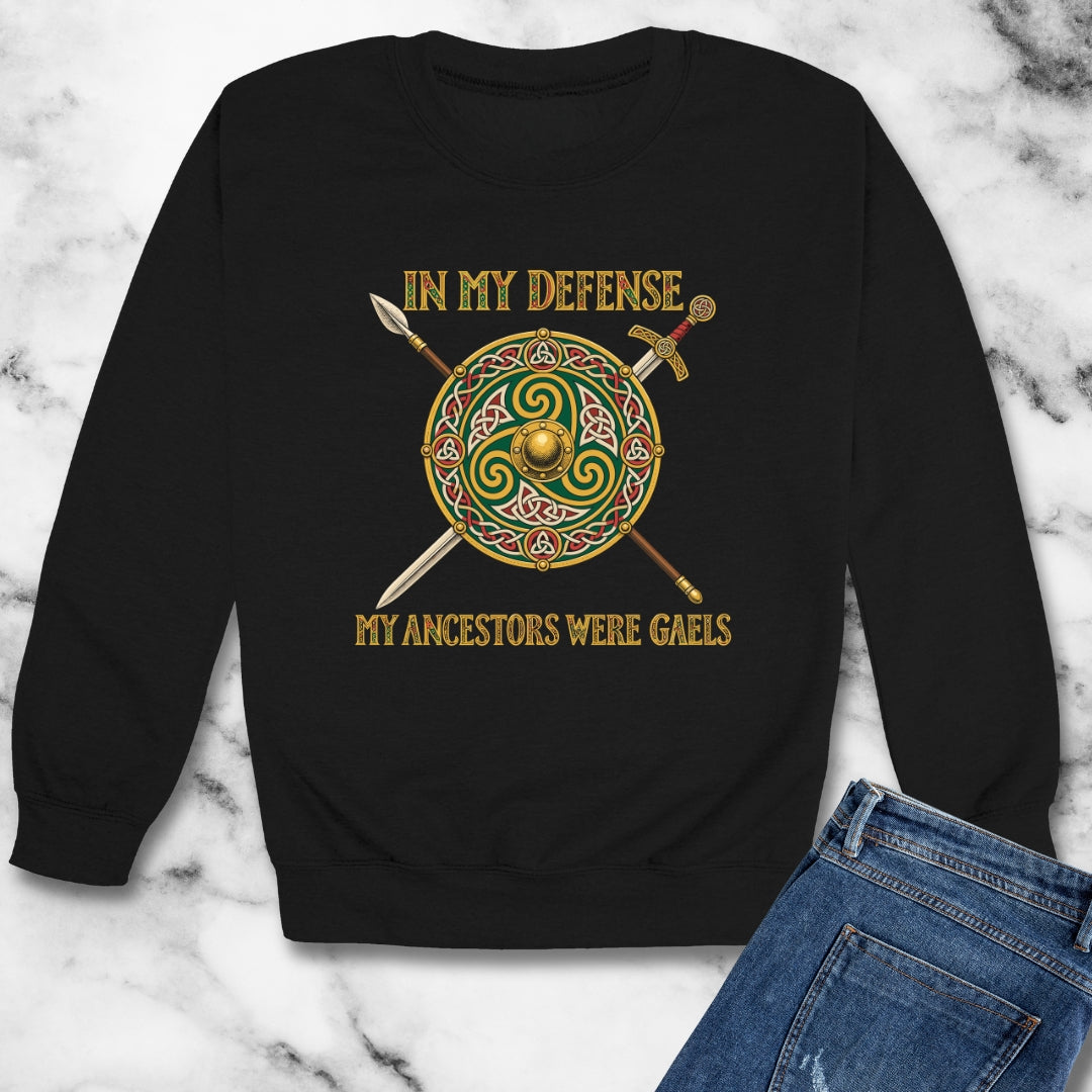 In My Defense Ancestors Were Gaels w/Shield Unisex Heavy Crewneck Sweatshirt