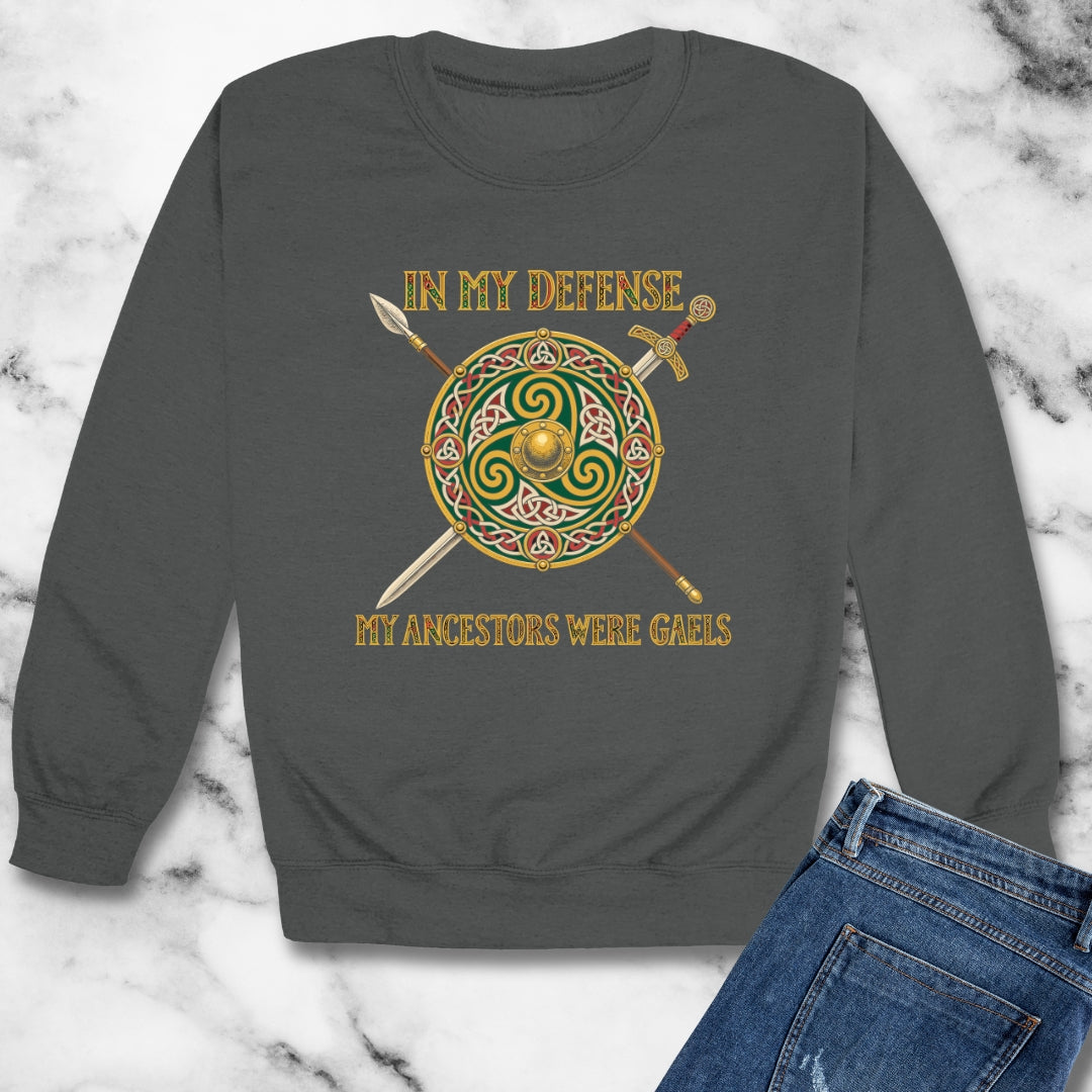 In My Defense Ancestors Were Gaels w/Shield Unisex Heavy Crewneck Sweatshirt