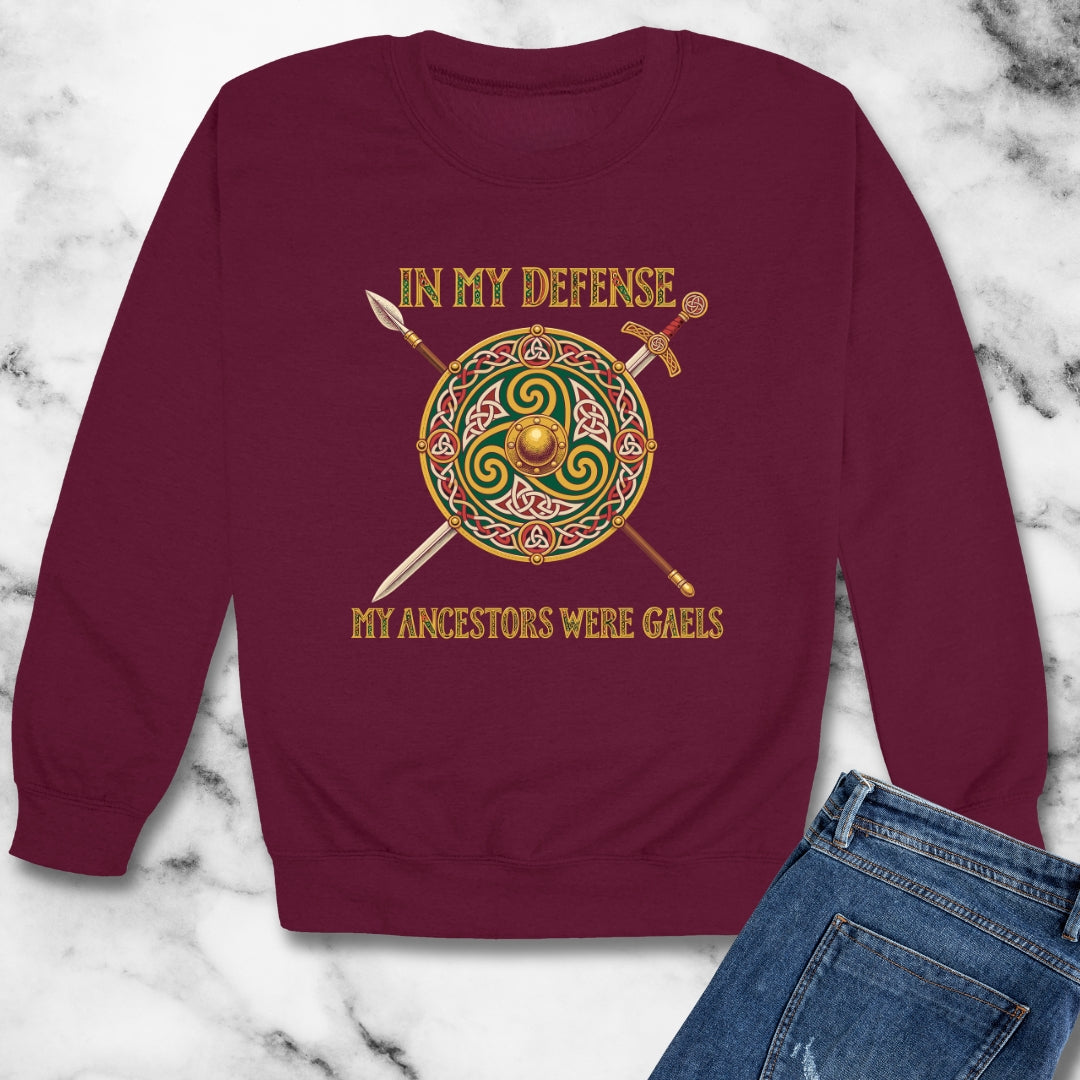 In My Defense Ancestors Were Gaels w/Shield Unisex Heavy Crewneck Sweatshirt