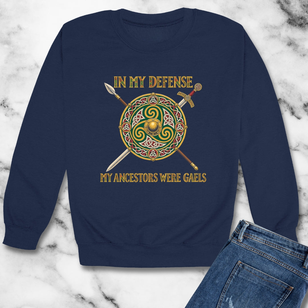 In My Defense Ancestors Were Gaels w/Shield Unisex Heavy Crewneck Sweatshirt