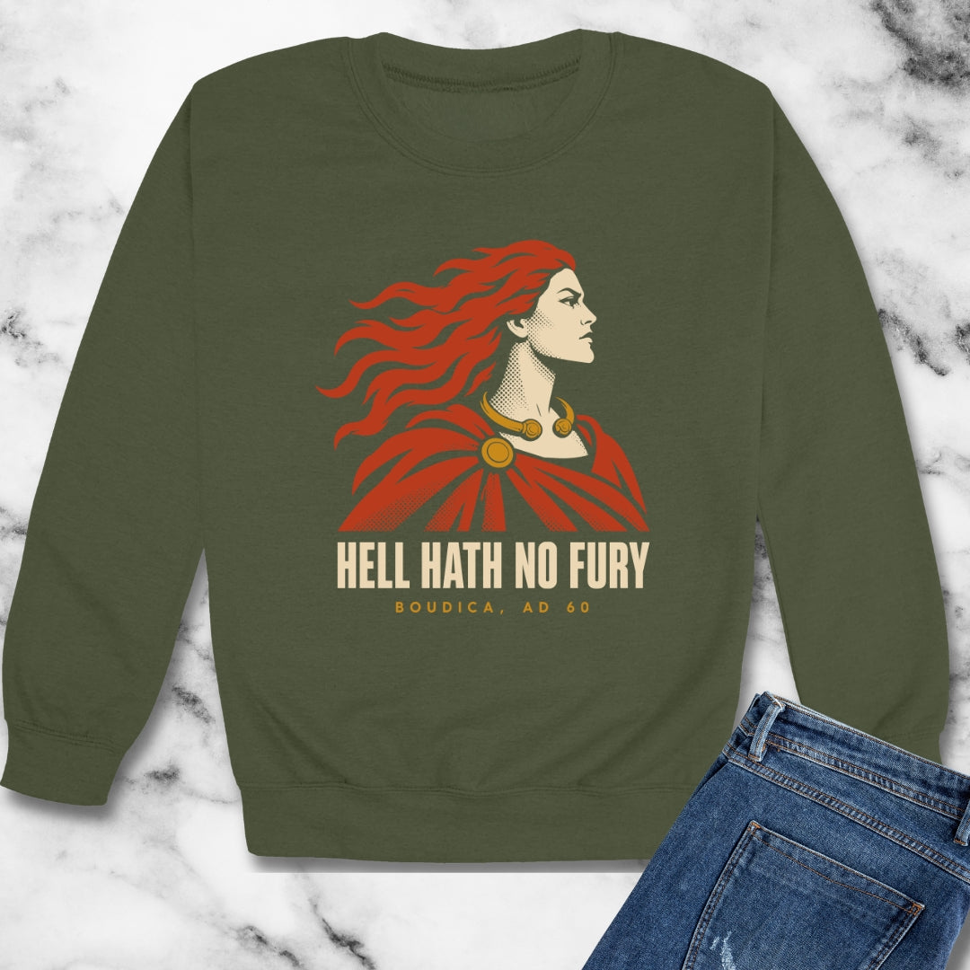 Boudica Hell Hath No Fury Flat Vector Unisex Heavy Crewneck Sweatshirt