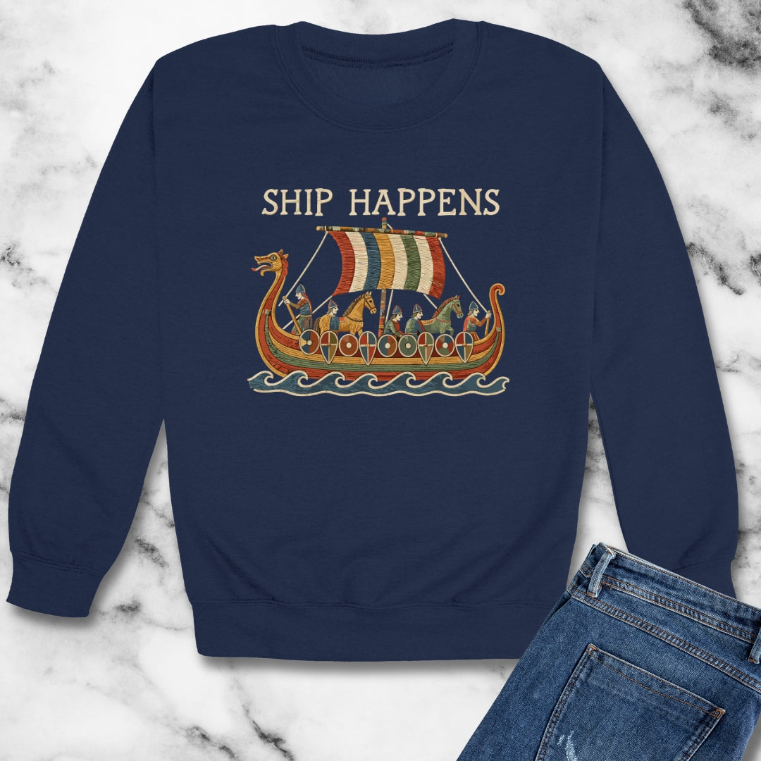 Bayeux Ship Happens Tapestry Unisex Heavy Crewneck Sweatshirt