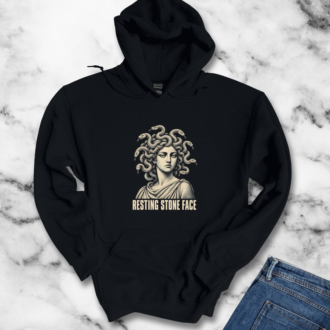 Medusa Resting Stone Face Monochrome Hoodie