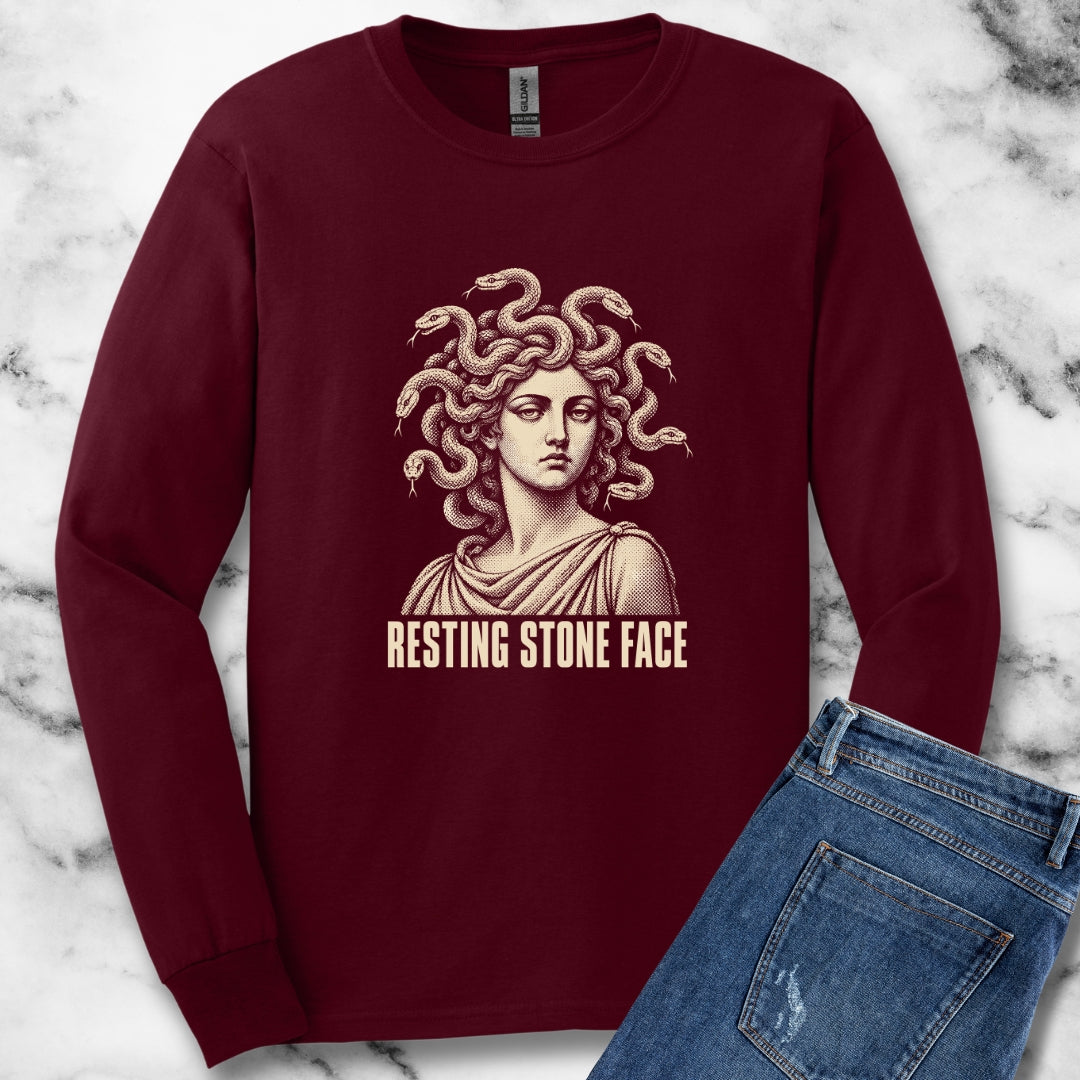 Medusa Resting Stone Face Monochrome Unisex Long Sleeve Tee