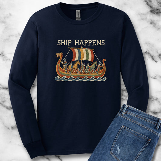 Bayeux Ship Happens Tapestry Unisex Long Sleeve Tee