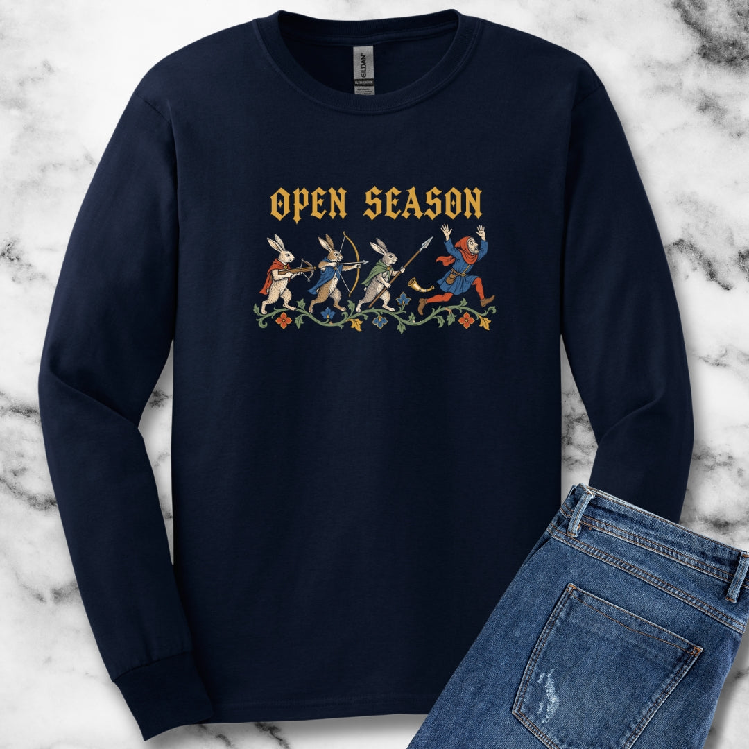 Open Season Medieval Marginalia Rabbits Unisex Long Sleeve Tee