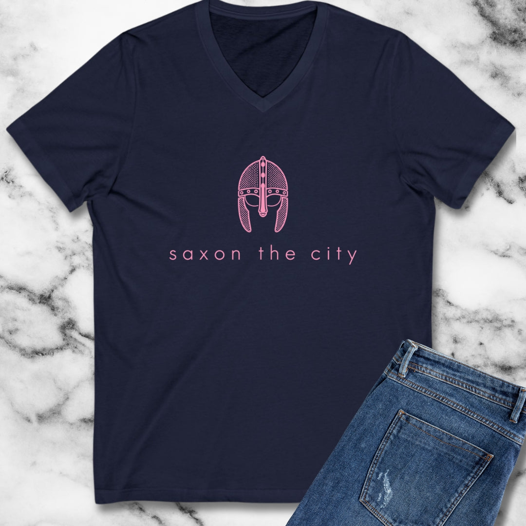 Saxon The City Logo Parody V-Neck