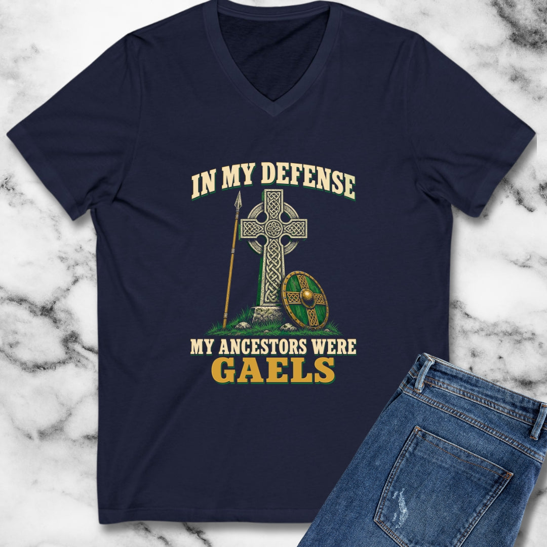 In My Defense Ancestors Were Gaels w/Cross V-Neck
