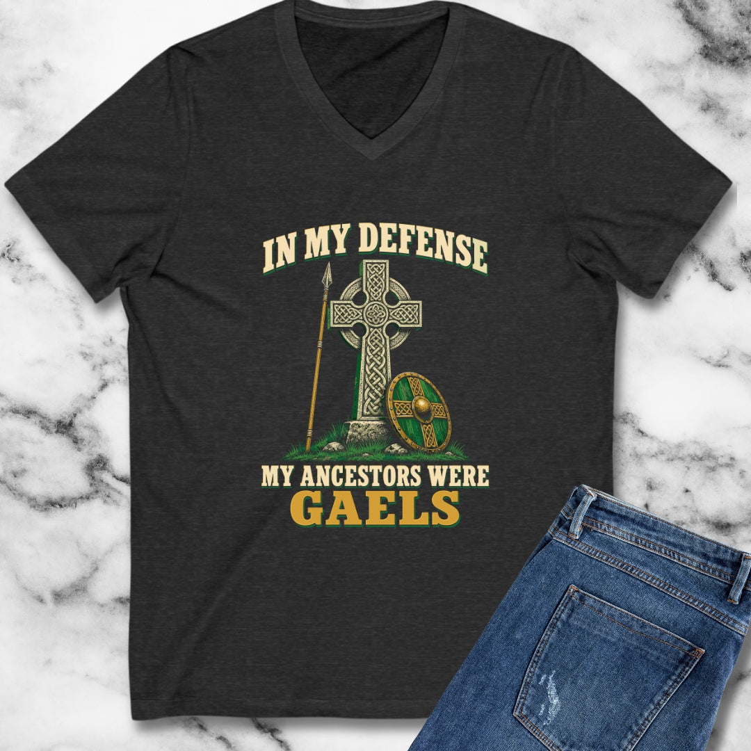 In My Defense Ancestors Were Gaels w/Cross V-Neck