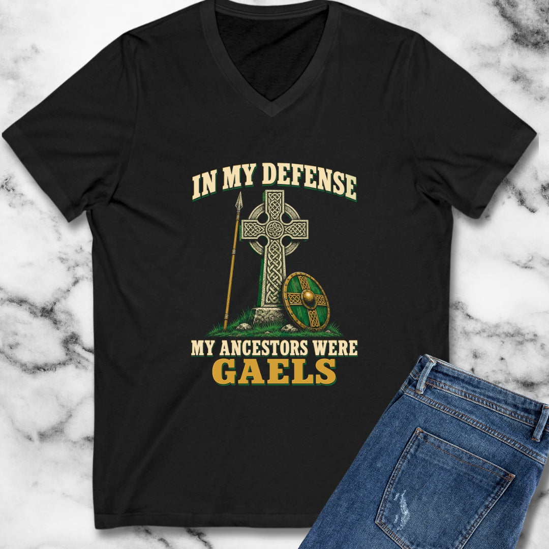 In My Defense Ancestors Were Gaels w/Cross V-Neck