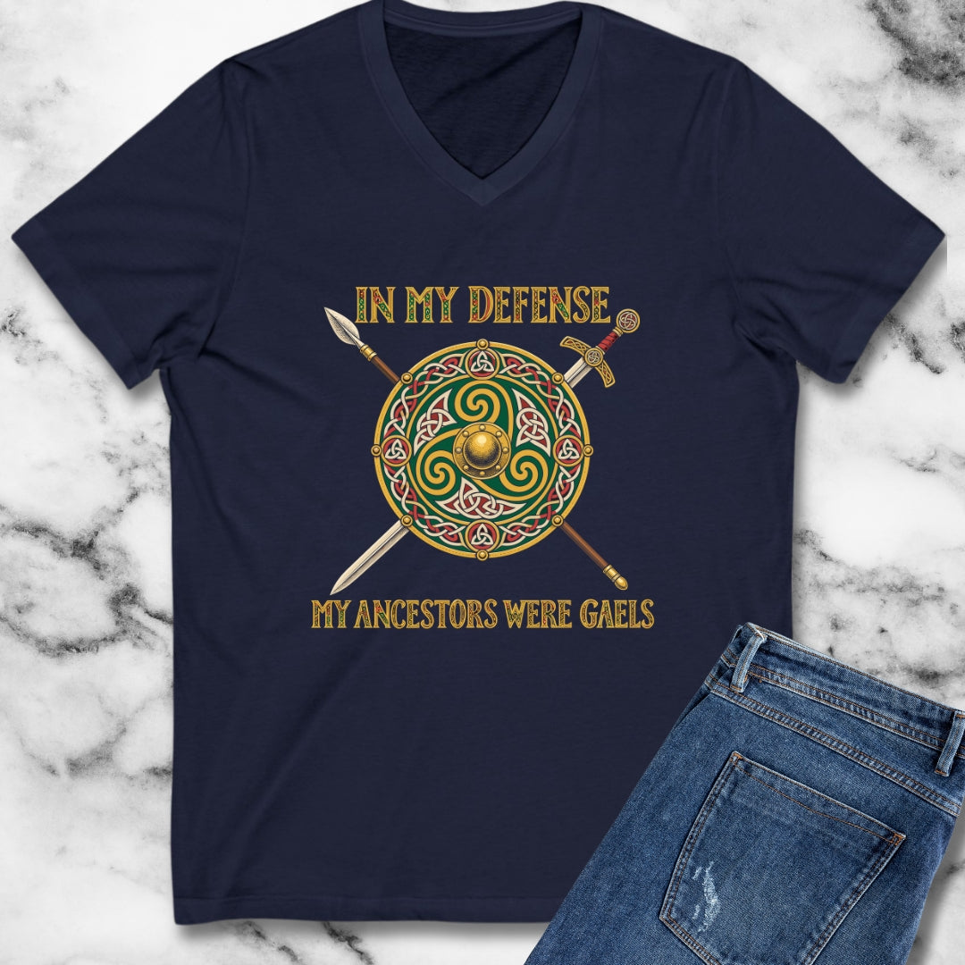 In My Defense Ancestors Were Gaels w/Shield V-Neck