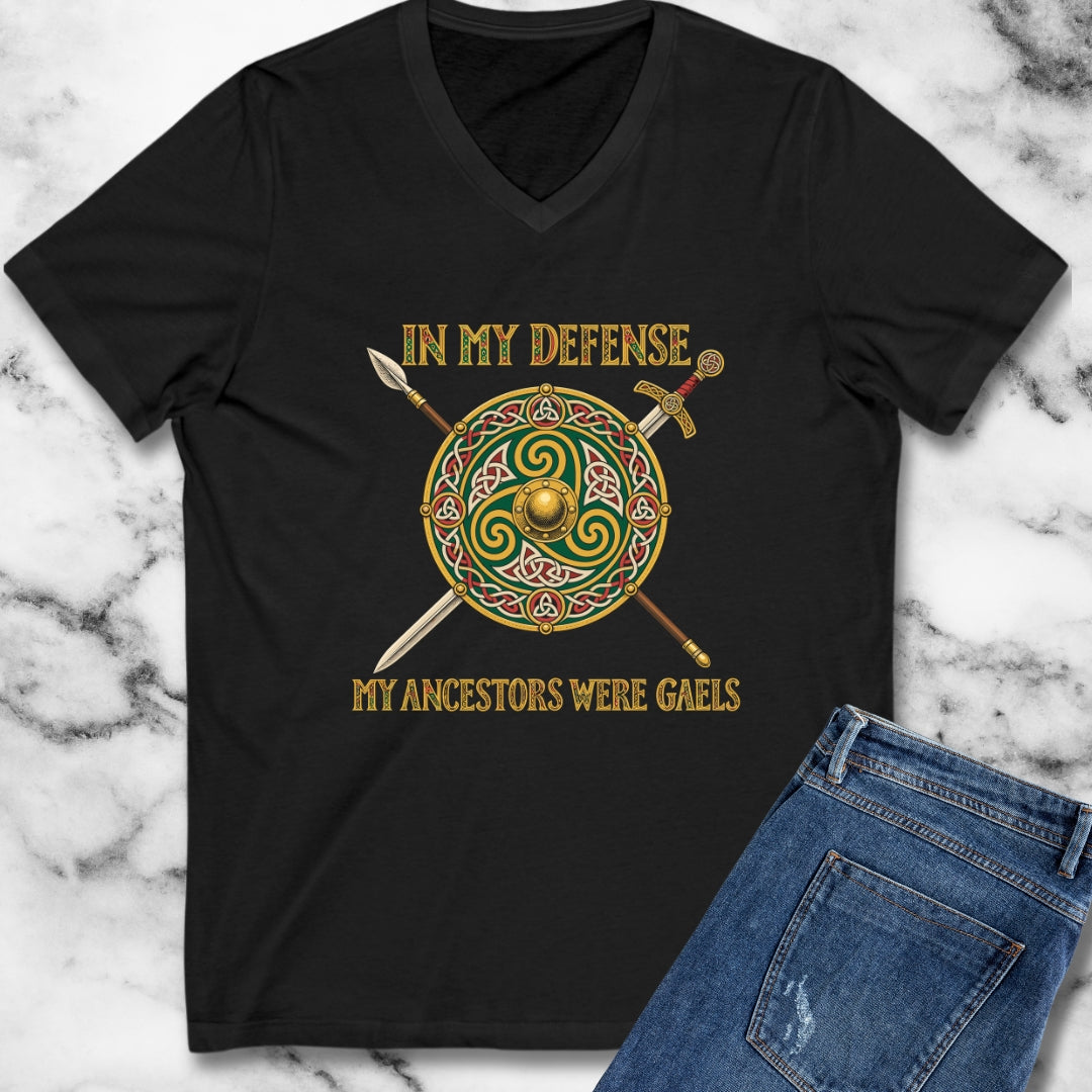 In My Defense Ancestors Were Gaels w/Shield V-Neck