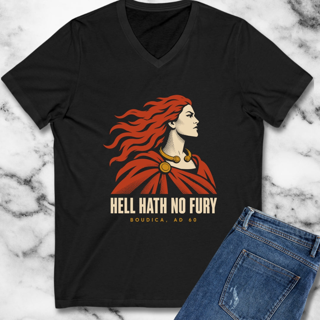 Boudica Hell Hath No Fury Flat Vector V-Neck