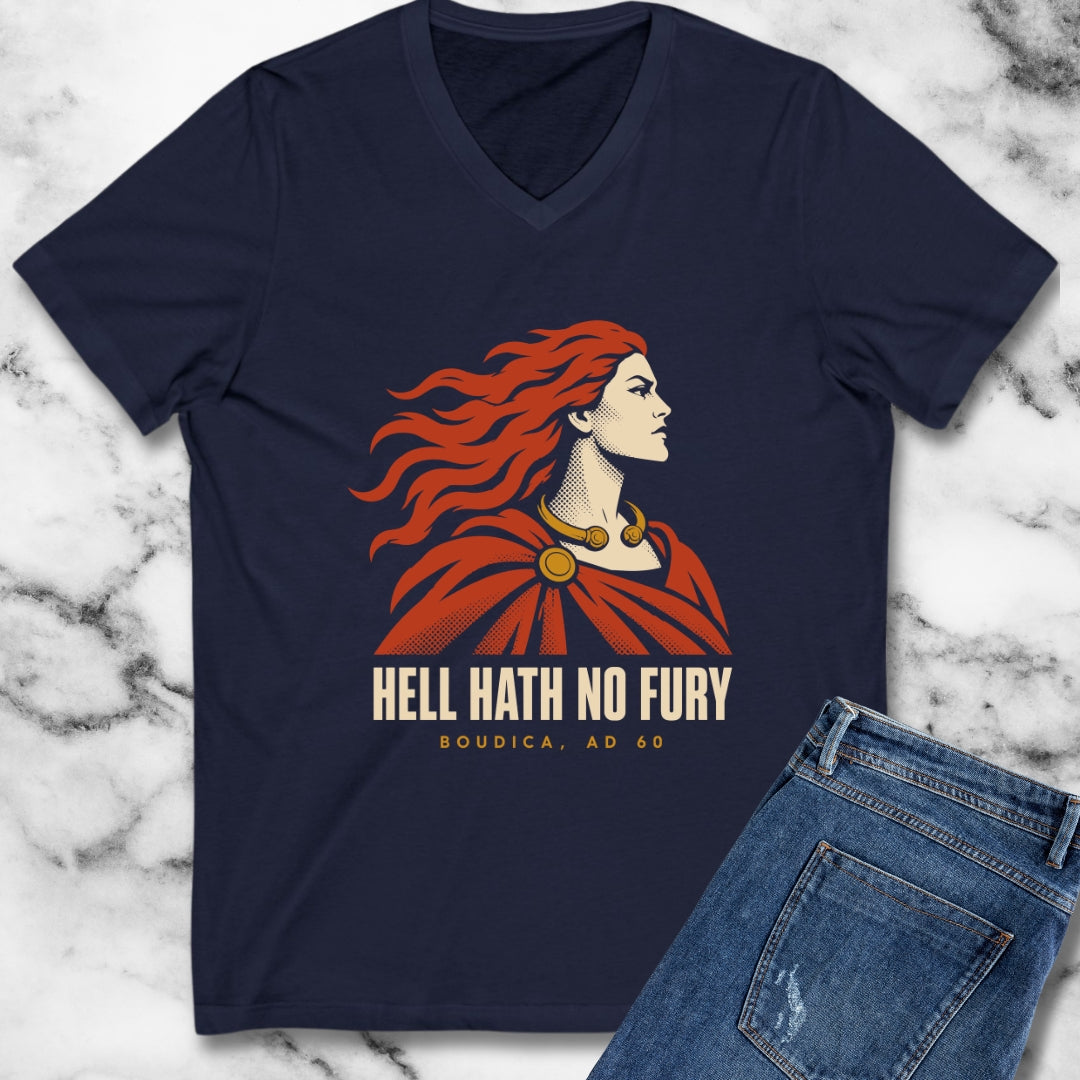 Boudica Hell Hath No Fury Flat Vector V-Neck