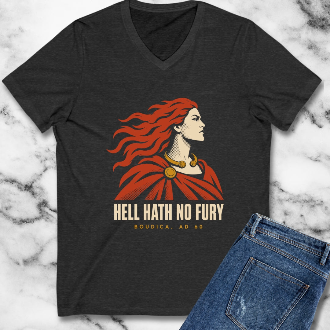 Boudica Hell Hath No Fury Flat Vector V-Neck