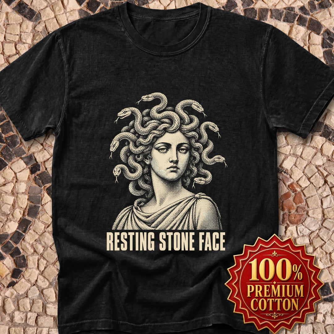 Medusa Resting Stone Face Monochrome Premium Tee