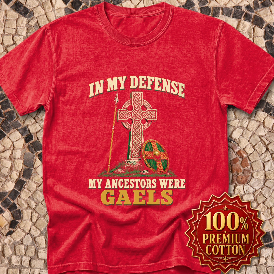 In My Defense Ancestors Were Gaels w/Cross Premium Tee