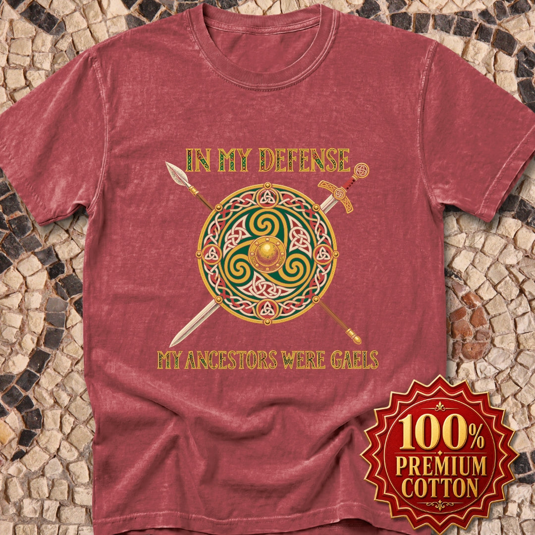 In My Defense Ancestors Were Gaels w/Shield Premium Tee