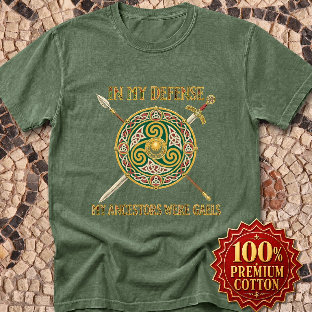 In My Defense Ancestors Were Gaels w/Shield Premium Tee