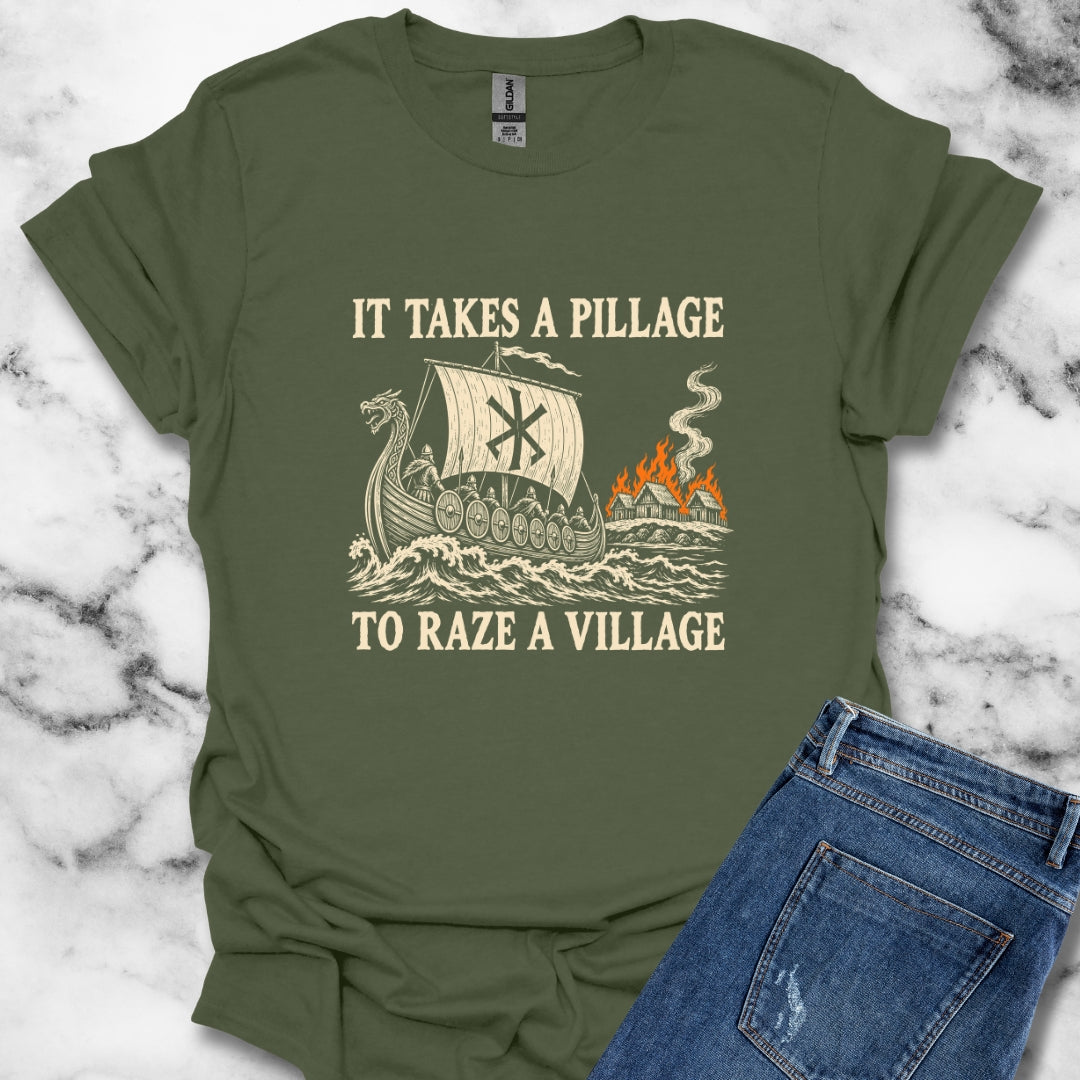It Takes a Pillage to Raze a Village Woodcut T-Shirt