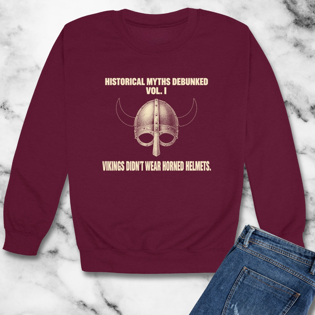 Historical Myths Debunked Vol I Viking Helmets Unisex Heavy Crewneck Sweatshirt