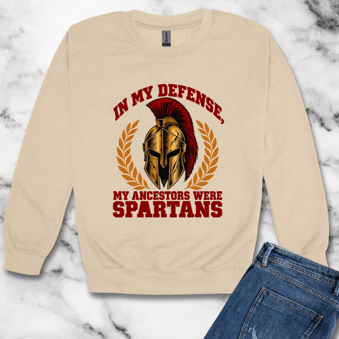 In My Defense My Ancestors Were Spartans Unisex Heavy Crewneck Sweatshirt