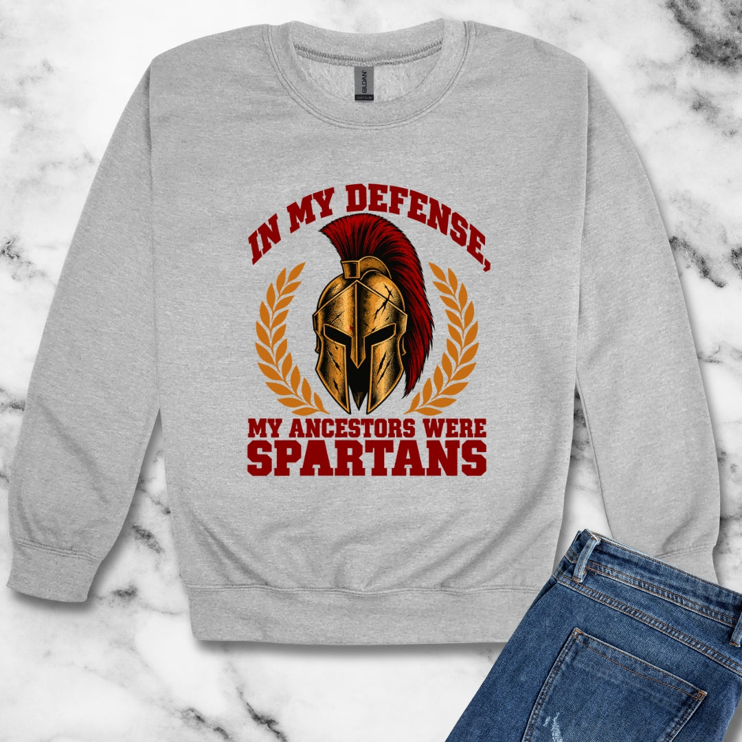 In My Defense My Ancestors Were Spartans Unisex Heavy Crewneck Sweatshirt