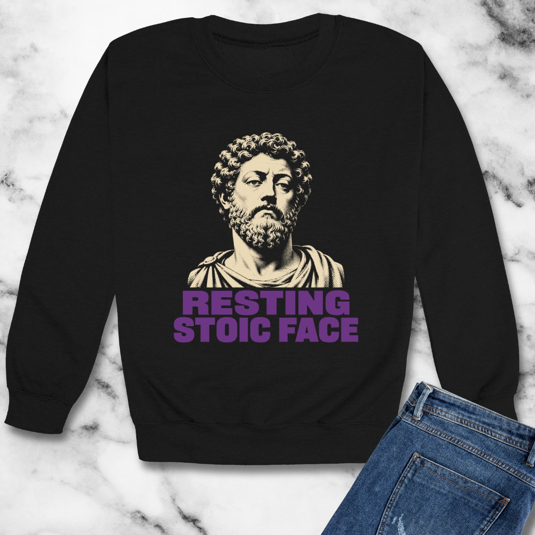 Resting Stoic Face Screen Print Unisex Heavy Crewneck Sweatshirt
