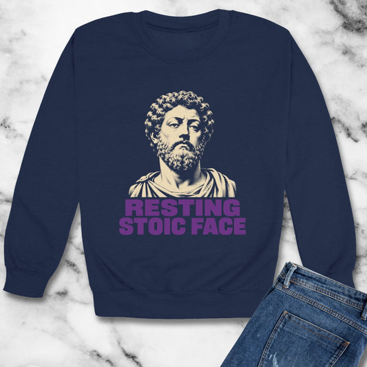 Resting Stoic Face Screen Print Unisex Heavy Crewneck Sweatshirt