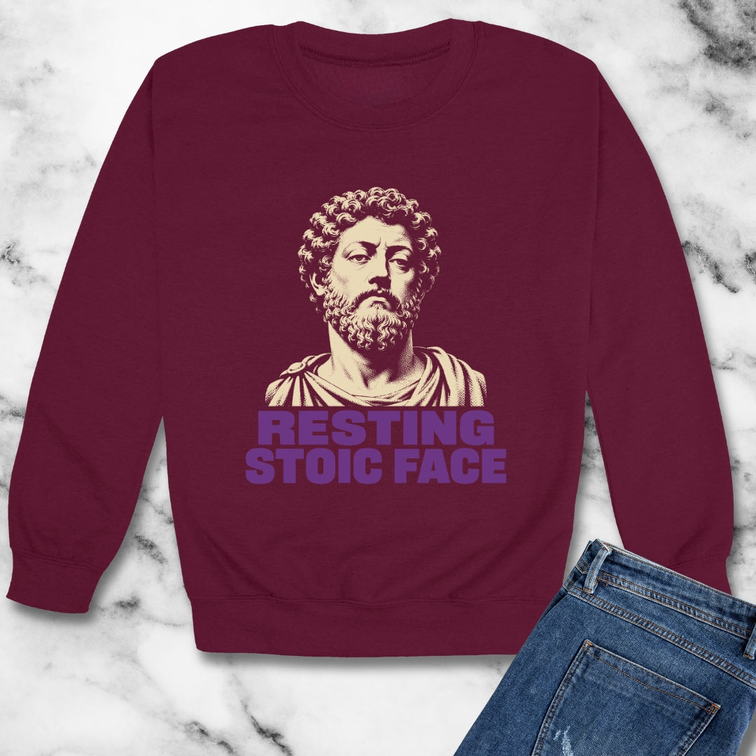 Resting Stoic Face Screen Print Unisex Heavy Crewneck Sweatshirt