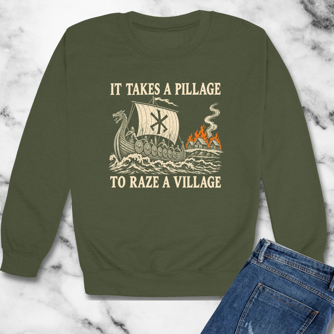 It Takes a Pillage to Raze a Village Woodcut Unisex Heavy Crewneck Sweatshirt