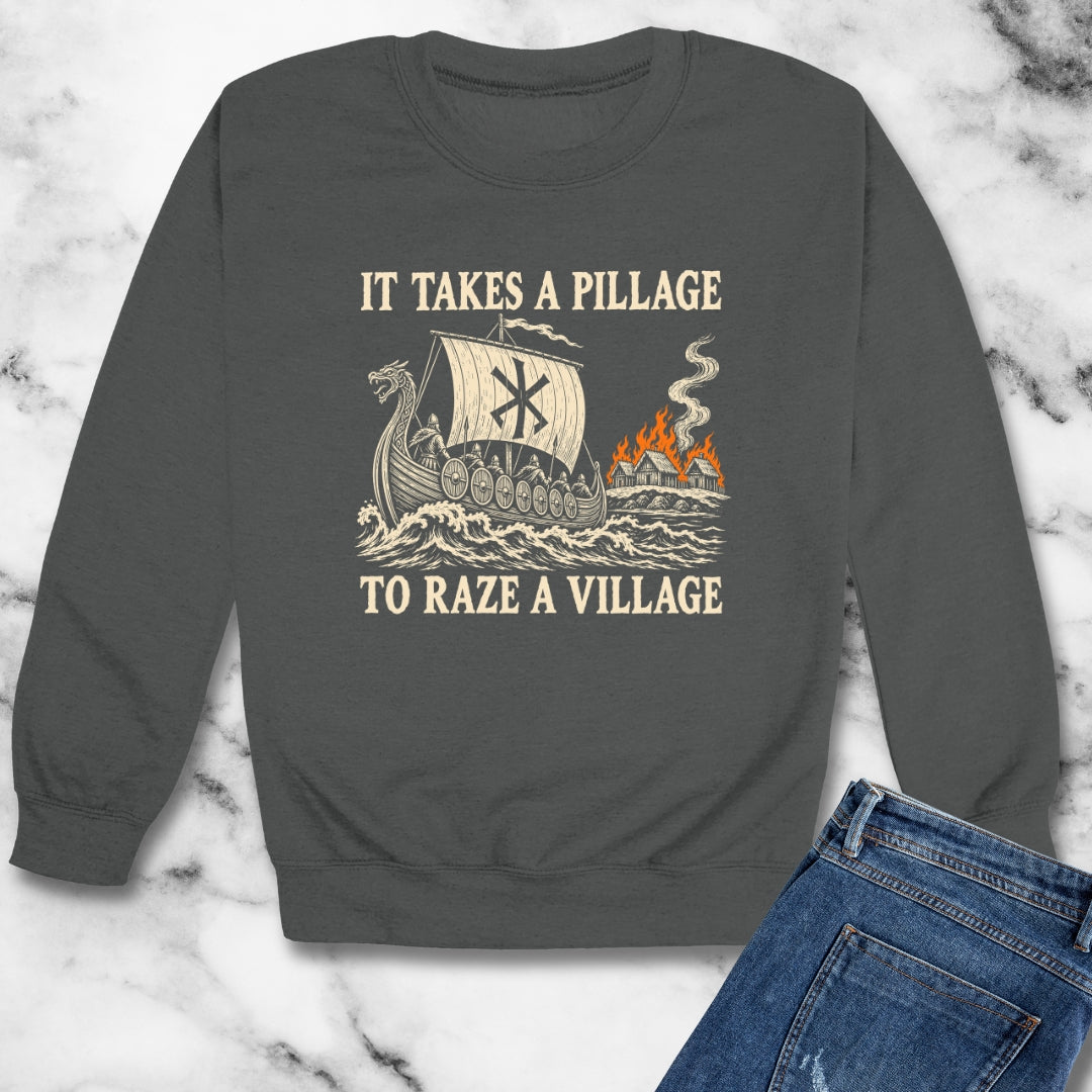 It Takes a Pillage to Raze a Village Woodcut Unisex Heavy Crewneck Sweatshirt