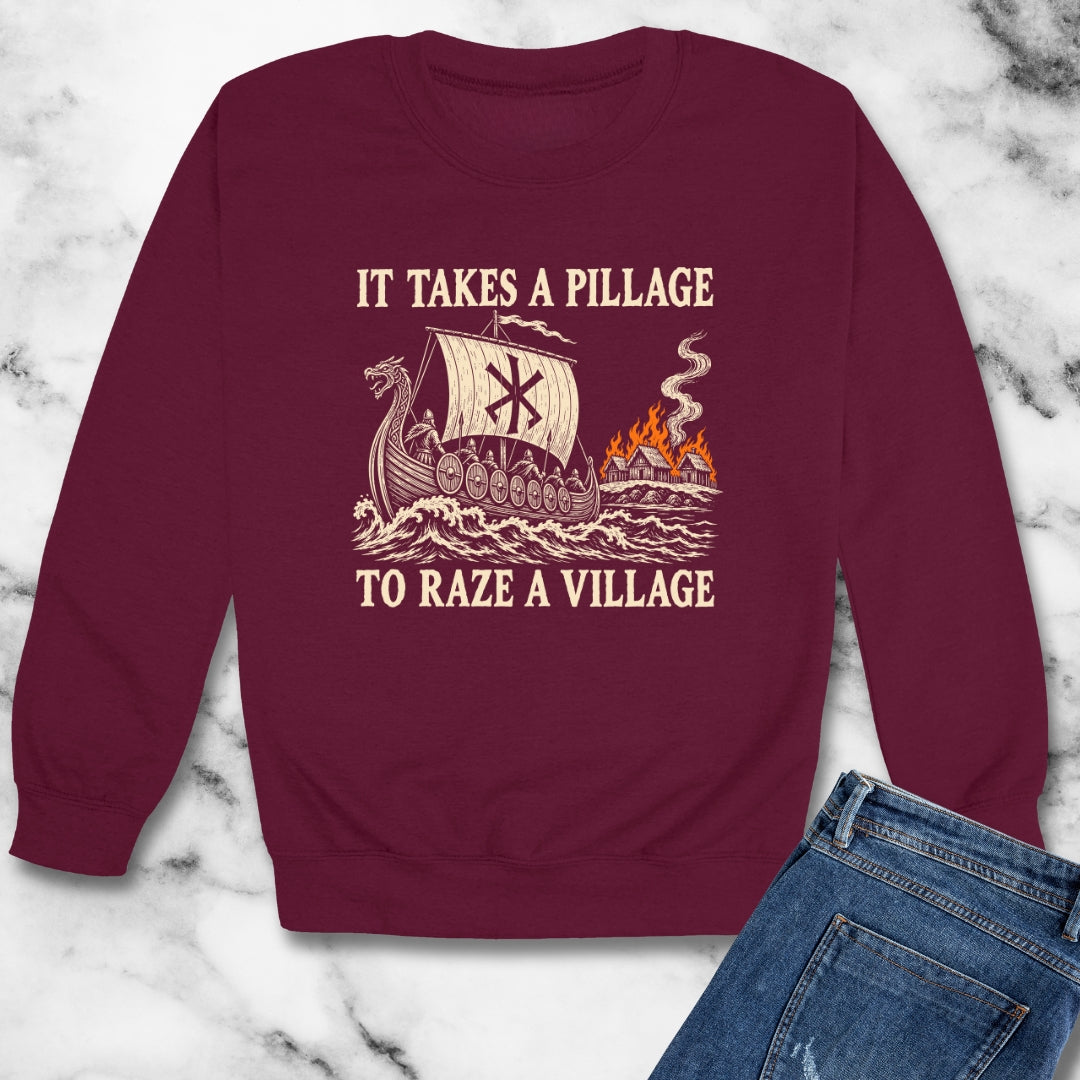 It Takes a Pillage to Raze a Village Woodcut Unisex Heavy Crewneck Sweatshirt