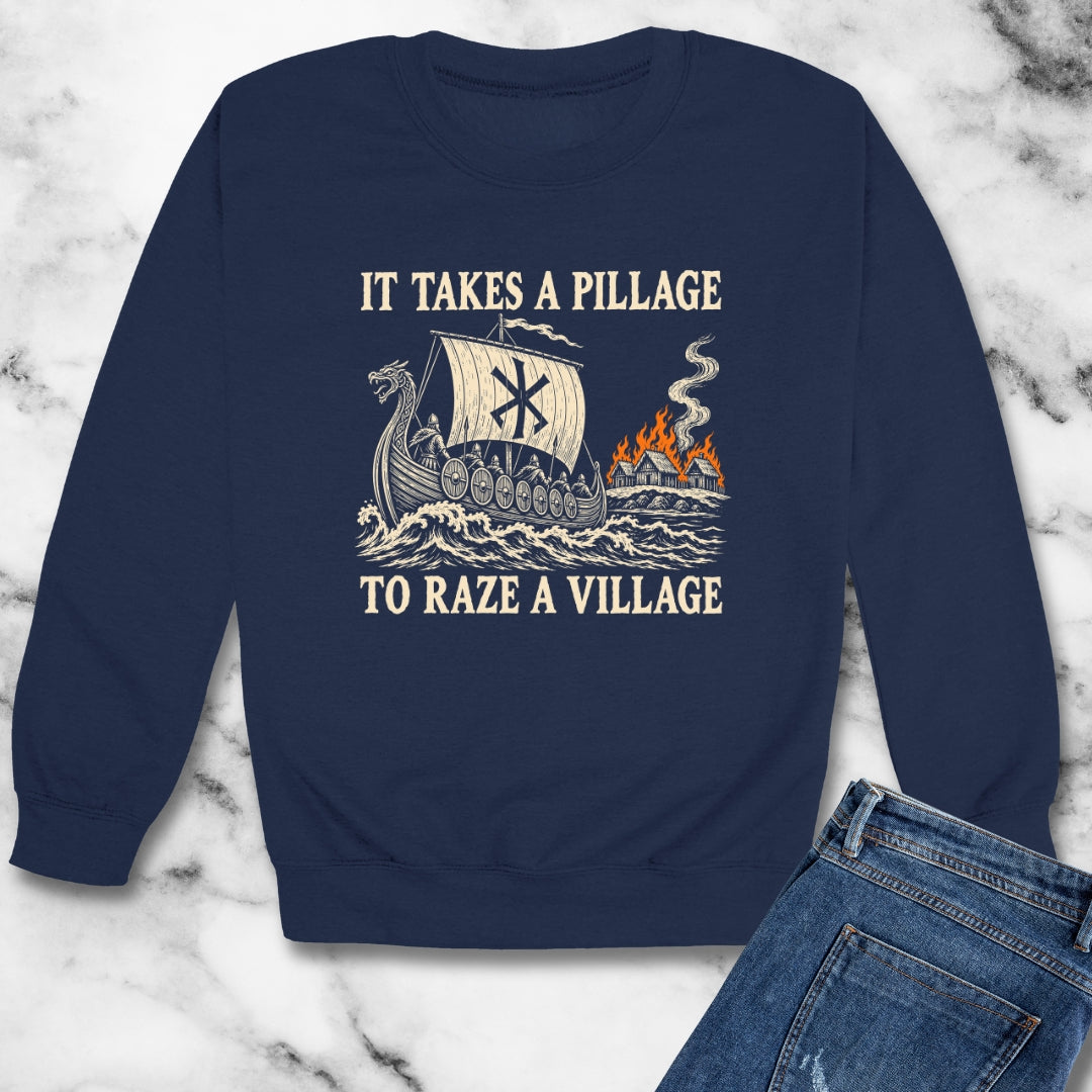 It Takes a Pillage to Raze a Village Woodcut Unisex Heavy Crewneck Sweatshirt