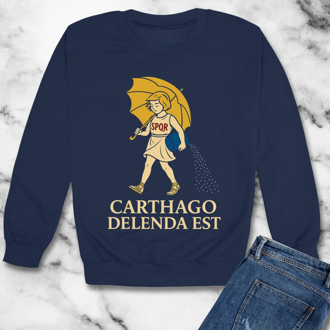 Carthago Delenda Est Morton's Salt Parody Logo Unisex Heavy Crewneck Sweatshirt