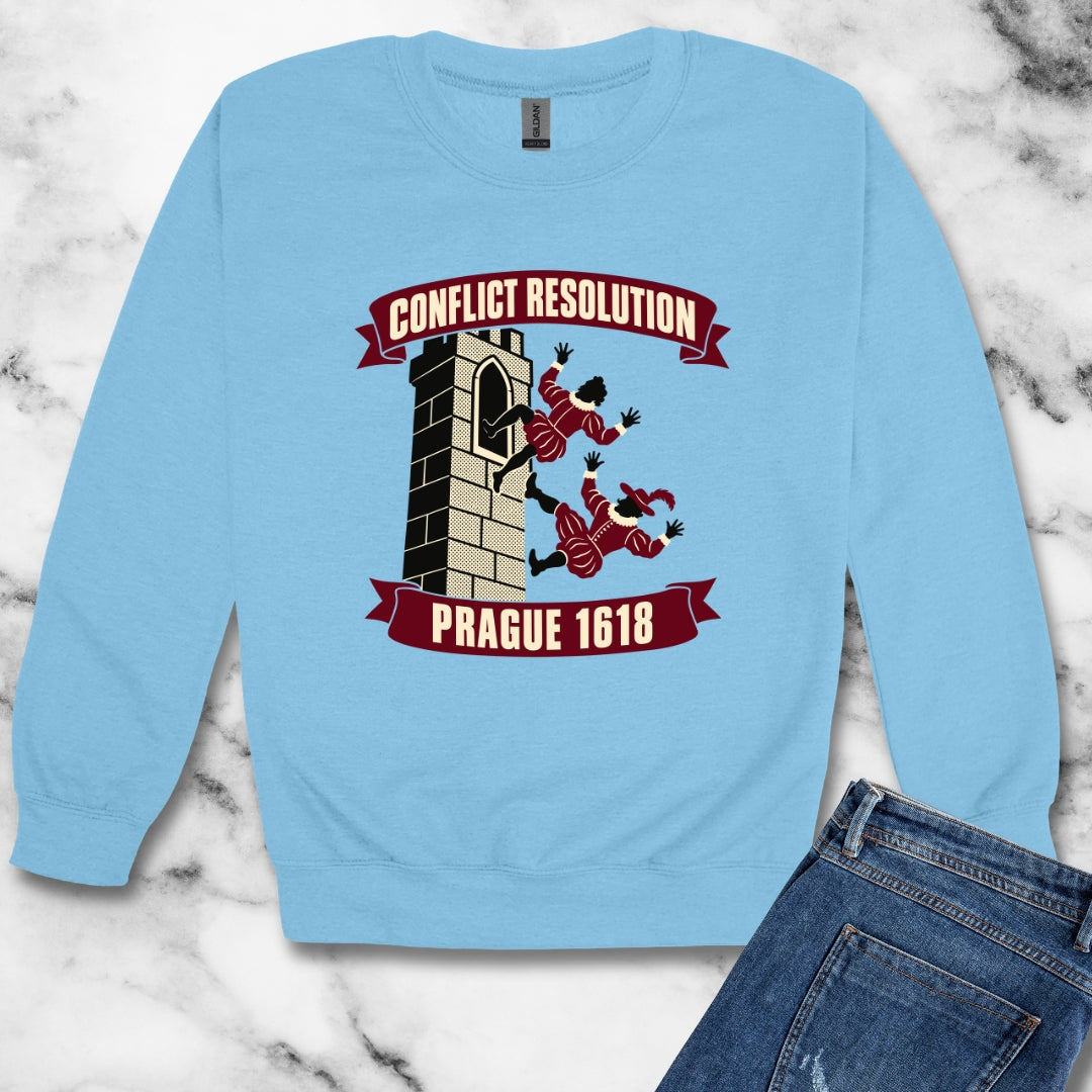 Prague Defenestration Conflict Resolution Poster Unisex Heavy Crewneck Sweatshirt