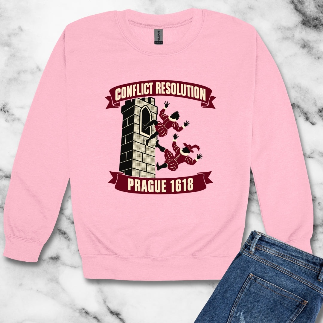 Prague Defenestration Conflict Resolution Poster Unisex Heavy Crewneck Sweatshirt