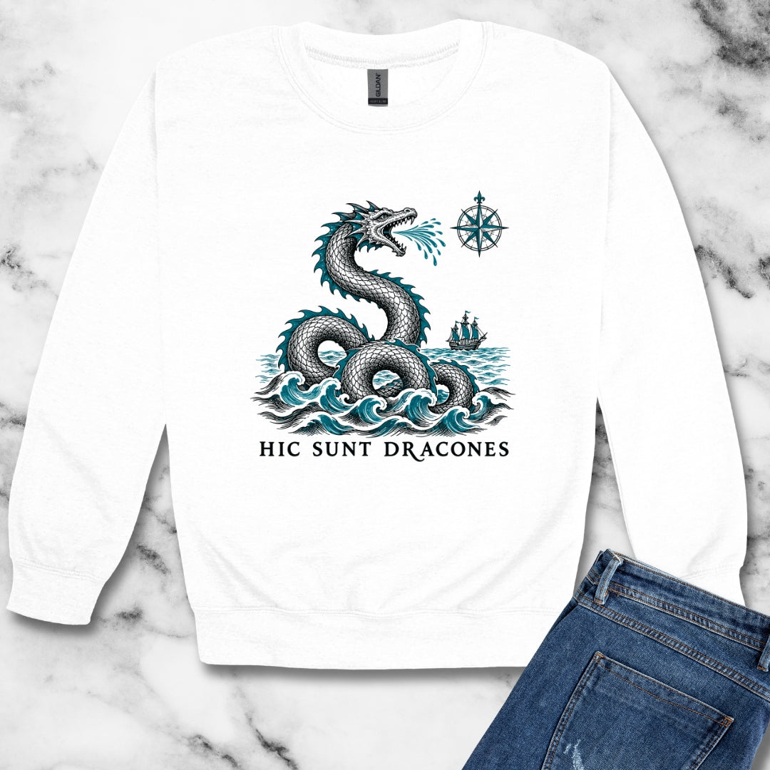 Hic Sunt Dracones Sea Serpent Unisex Heavy Crewneck Sweatshirt