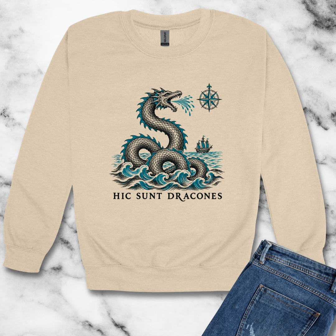 Hic Sunt Dracones Sea Serpent Unisex Heavy Crewneck Sweatshirt
