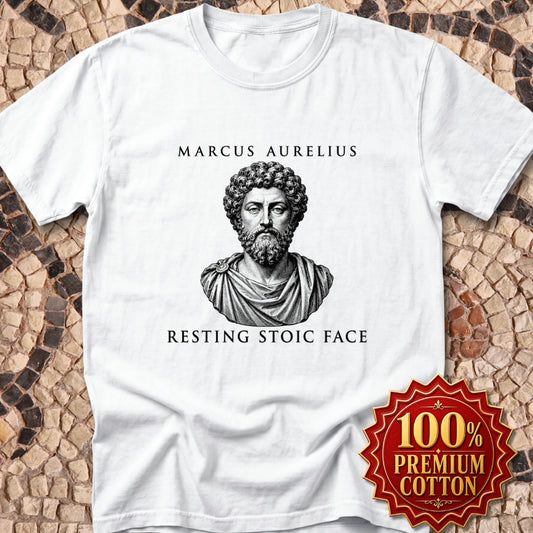 Marcus Aurelius Resting Stoic Face Engraving Premium Tee