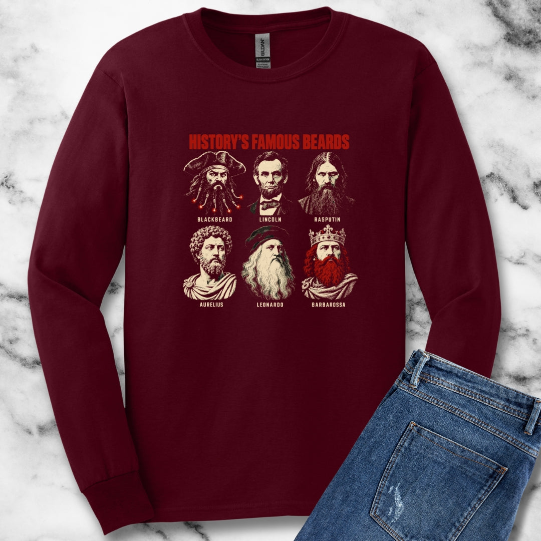 History's Famous Beards Screen Print Unisex Long Sleeve Tee
